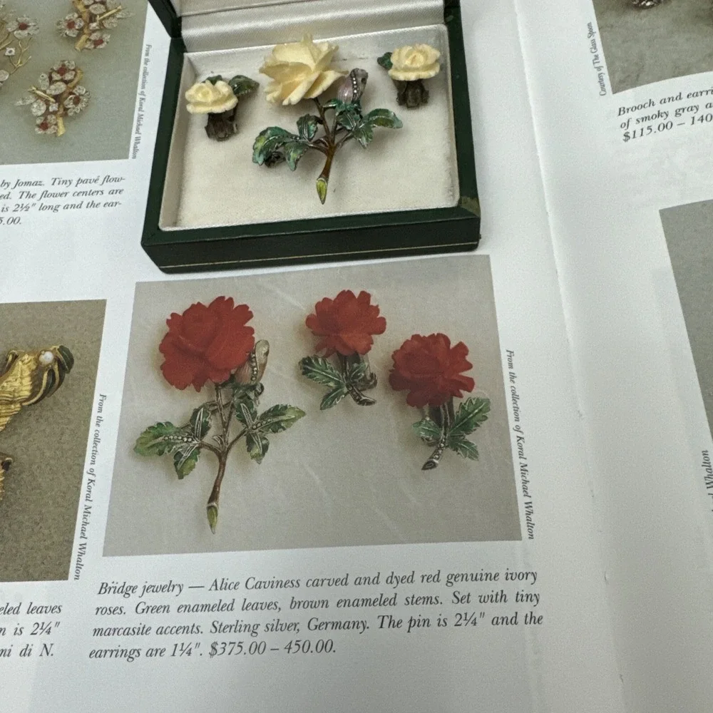 alice caviness Sterling Set Brooch & Earrings Enameled Stems Germany EUC